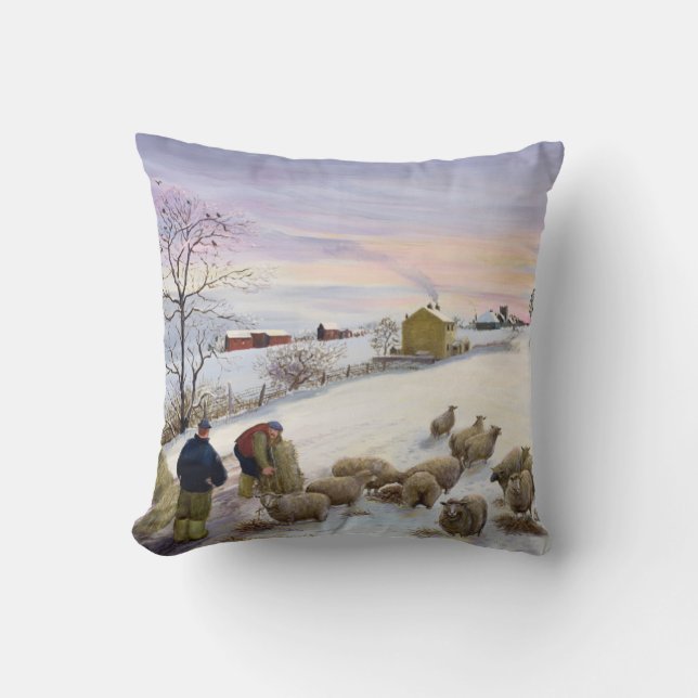 Feeding sheep in winter cushion (Front)