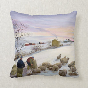 Feeding sheep in winter cushion