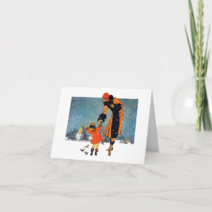 Feeding the birds in the snow holiday card