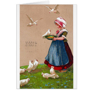 Feeding the Birds Vintage Card