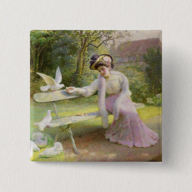Feeding the Doves 15 Cm Square Badge (Front)