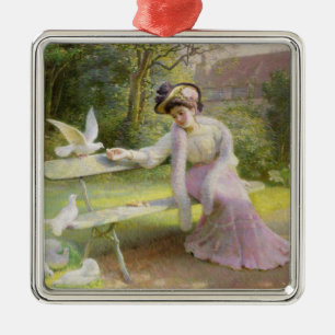 Feeding the Doves Metal Ornament