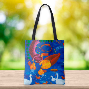 Feeding The Ducks Contemporary Painting Tote Bag