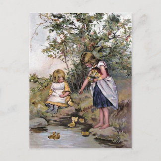 Feeding the Ducks Vintage Illustration Postcard