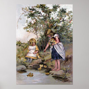 "Feeding the Ducks" Vintage Poster