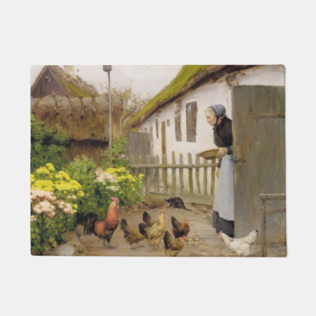 Feeding the Hens (by H.A. Brendekilde) Doormat (Front)