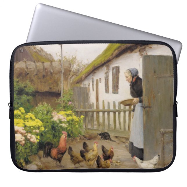 Feeding the Hens (by H.A. Brendekilde) Laptop Sleeve (Front)