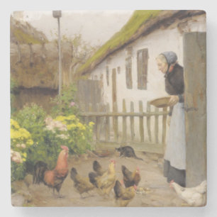 Feeding the Hens (by H.A. Brendekilde) Stone Coaster