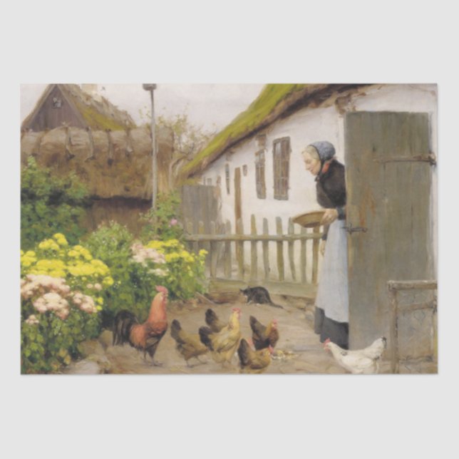 Feeding the Hens (by H.A. Brendekilde) Tissue Paper (Front)