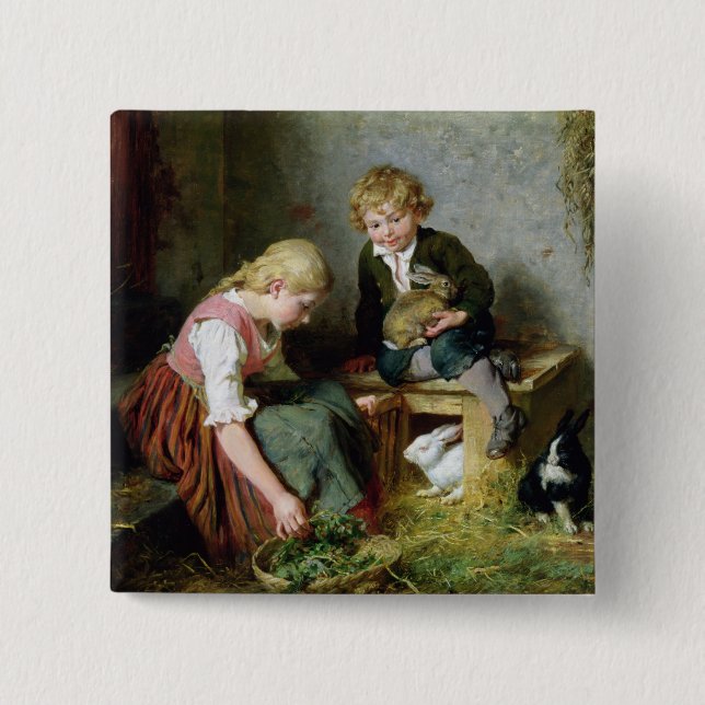 Feeding the Rabbits 15 Cm Square Badge (Front)