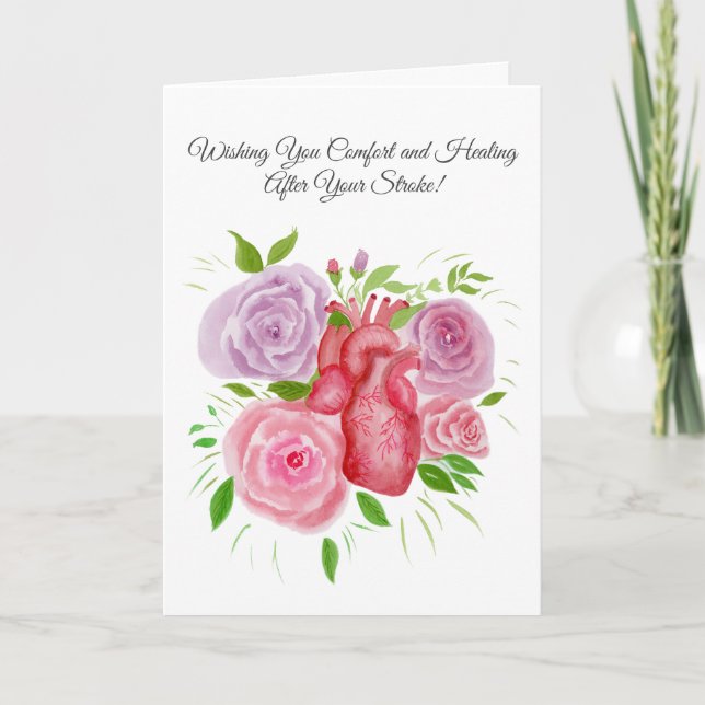 Feel Better After Stoke, Heart With Roses Card (Front)