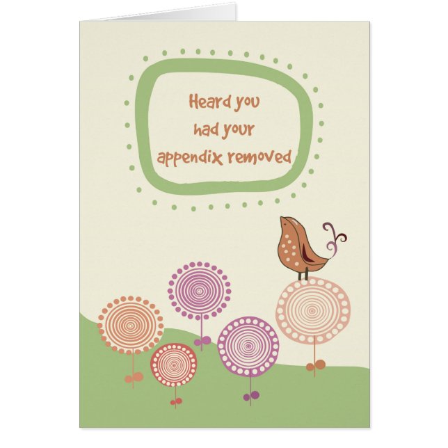Feel Better Appendix Removed Cute Bird on Flowers (Front)
