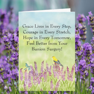 Feel Better Bunion Surgery Gold Finch, Lavender Card
