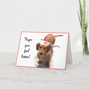 Feel better Dachshund nurse greeting card