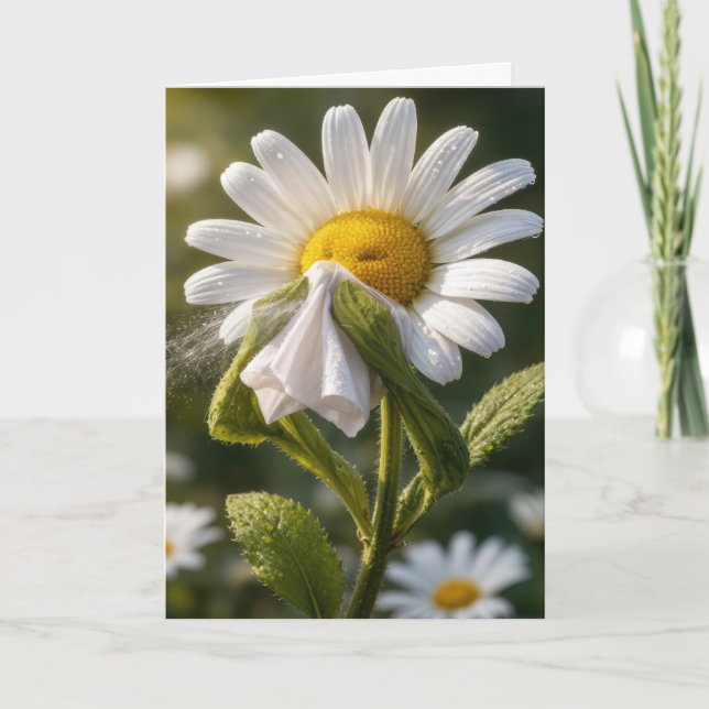 Feel Better Daisy Sneezing Into a Handkerchief Card (Front)