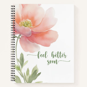 Feel Better Pretty Large Peach Watercolor Flower Notebook