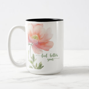 Feel Better Pretty Large Peach Watercolor Flower Two-Tone Coffee Mug