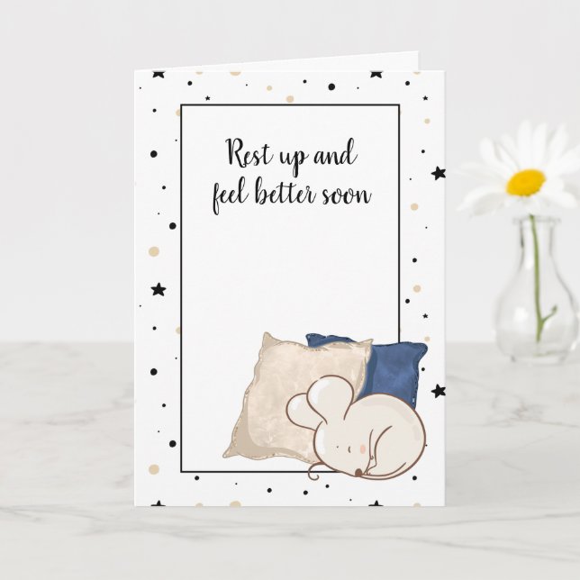 Feel Better Soon Cute Little Sleeping Mouse Card (Small Plant)