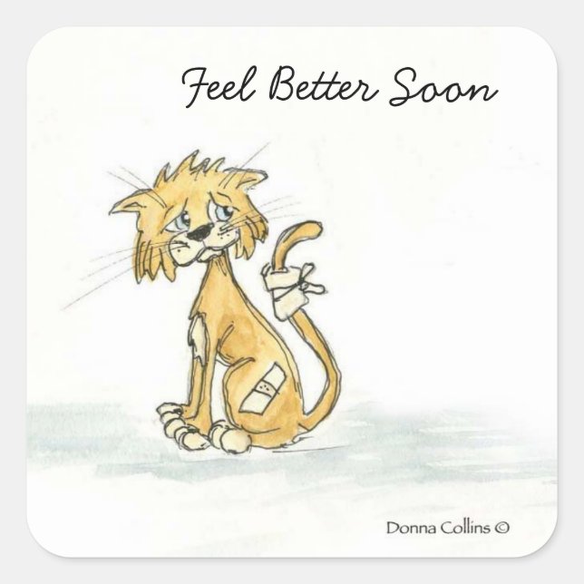 Feel Better Soon Kitty Square Sticker (Front)