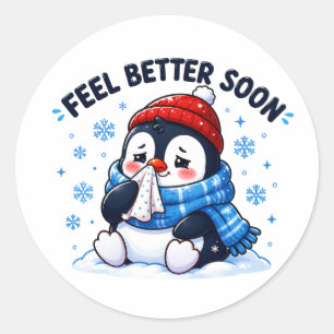 Feel Better Soon Penguin Get Well Soon Greeting Classic Round Sticker