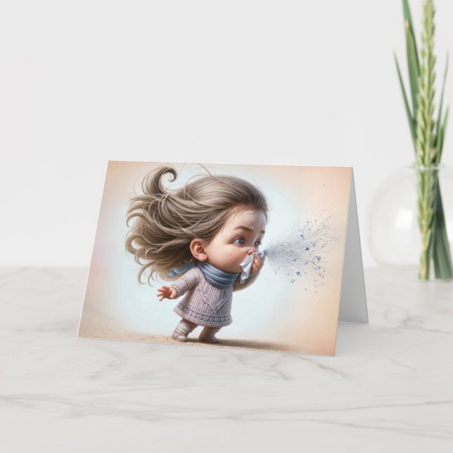 Feel Better Soon Sneezing Girl With Tissue Card (Front)