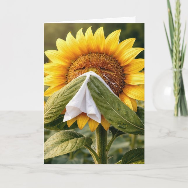 Feel Better Soon Sunflower Sneezing into a Tissue Card (Front)