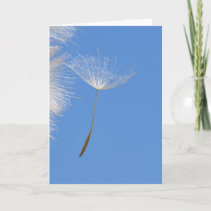 Feel free - flying Dandelion seed in blue sky Card