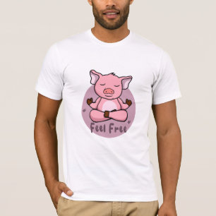Feel free Kawaii cute pink pig doing yoga poses T-Shirt