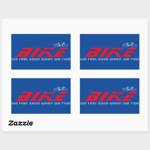Feel good when we ride / bike / biking red/blue rectangular sticker