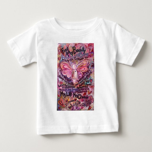 Feel My Beauty Pink Cancer Angel Baby T-Shirt (Front)