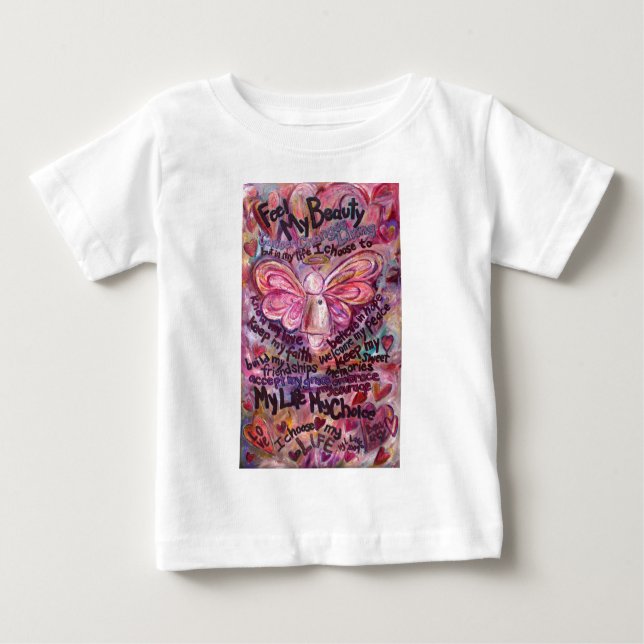 Feel My Beauty Pink Cancer Angel Baby T-Shirt (Front)