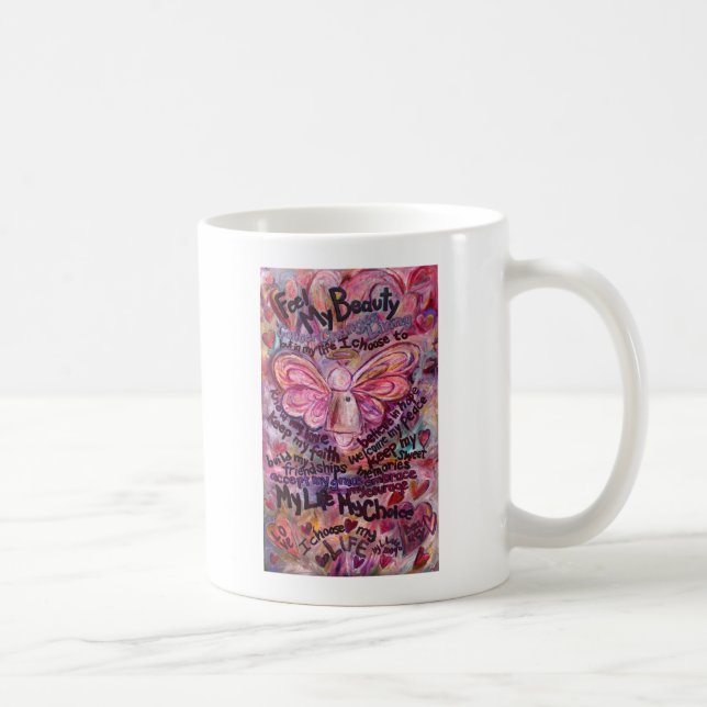 Feel My Beauty Pink Cancer Angel Coffee Mug (Right)