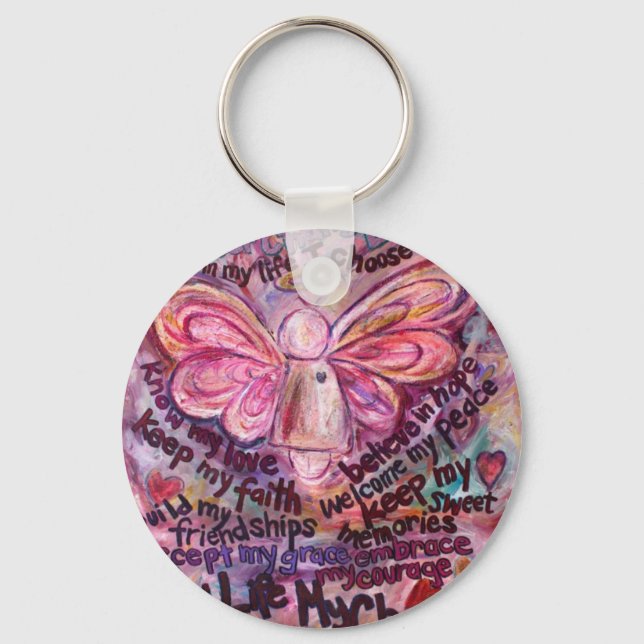 Feel My Beauty Pink Cancer Angel Key Ring (Front)
