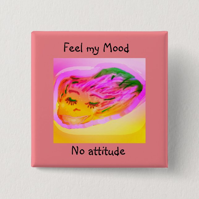 Feel my mood no attitude pastel cartoon face 15 cm square badge (Front)