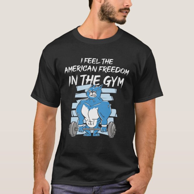 Feel the American Freedom in the Gym with this Cat T-Shirt (Front)