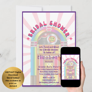 Feel The Beat! Cosmic Retro 70s Bridal Shower Invitation