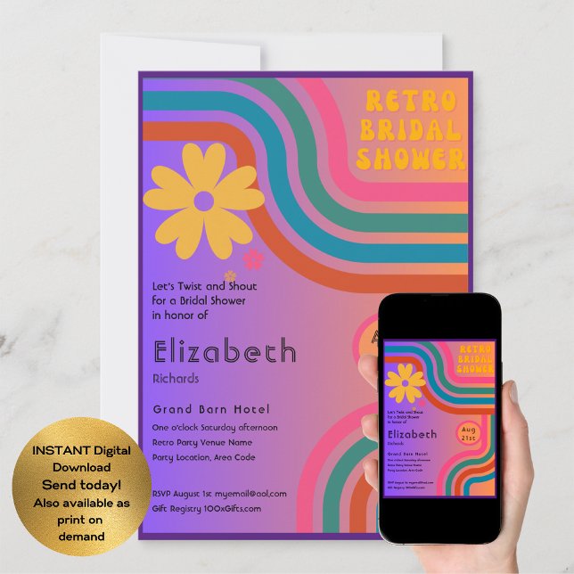 Feel The Beat! Cosmic Retro 70s Bridal Shower  Invitation (Creator Uploaded)