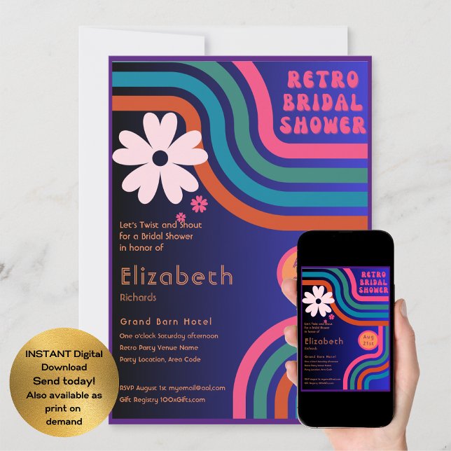 Feel The Beat! Cosmic Retro 70s Bridal Shower  Invitation (Creator Uploaded)