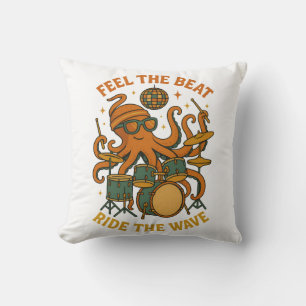 Feel the Beat Octopus Drummer Retro 70s Disco tee Cushion