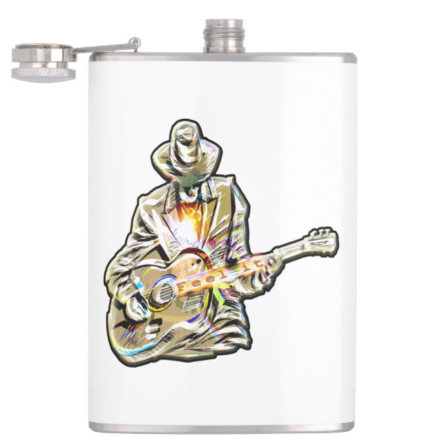Feel the Blues – Artistic Guitar Design Hip Flask (Opened)