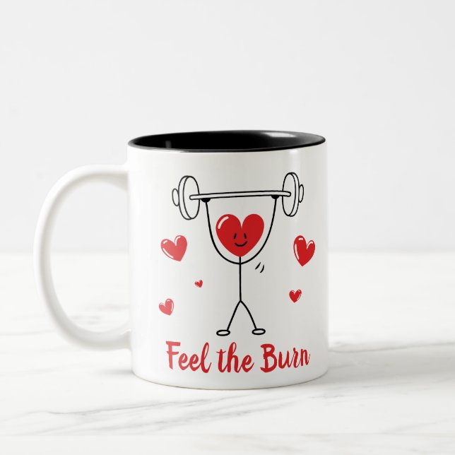 Feel the Burn Heart Workout Funny Gym Mug (Left)