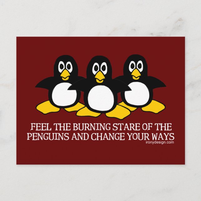 Feel The Burning Stare Of The Penguins Postcard (Front)