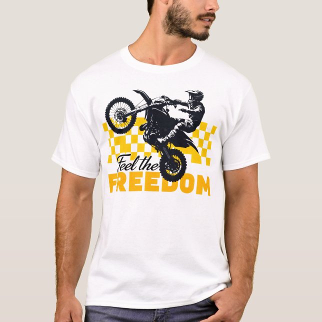 Feel the FREEDOM Yellow Chequered Wheelie T-Shirt (Front)