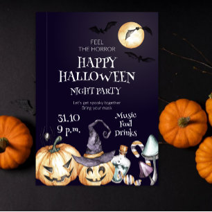 Feel the Horror Happy Halloween Night Party Invitation