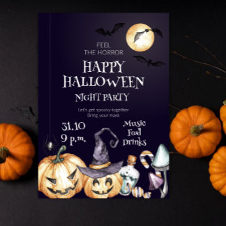 Feel the Horror Happy Halloween Night Party Invitation