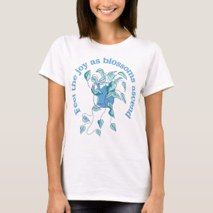 Feel The Joy As Blossoms Ascend In Blue And White T-Shirt