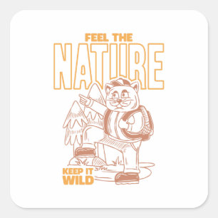 Feel The Nature – Vintage Cat Camper Square Sticker