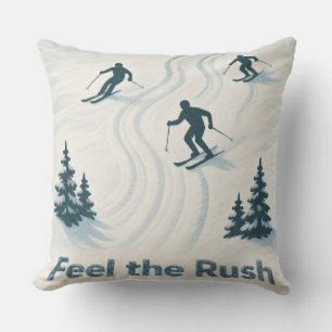 Feel the Rush Ski Throw Pillow Gift for Ski Lovers