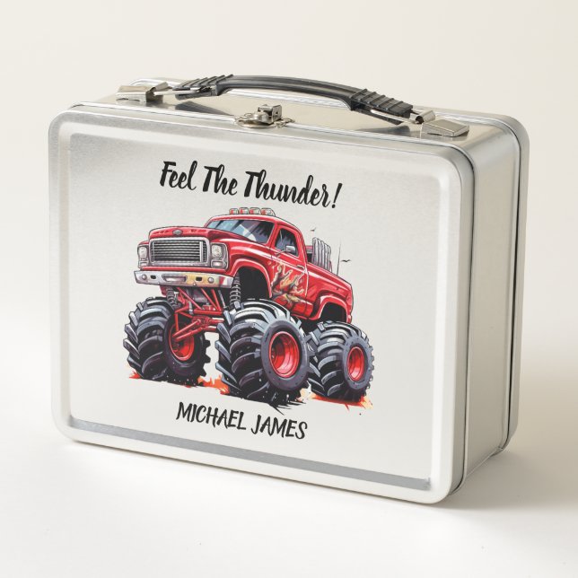 Feel the Thunder Monster Truck Metal Lunch Box (Front)