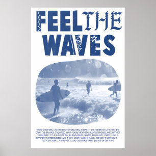 Feel the Waves Surf Print Blue Ocean Art, Coastal